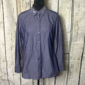 Ann Taylor Denim Blue rhinestone shirt size 4